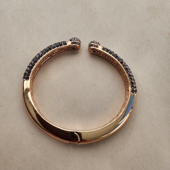 Vintage Joan Boyce Purple Rhinestone Rose Gold Clamper Bangle Bracelet Crystals - Picture 6 of 12